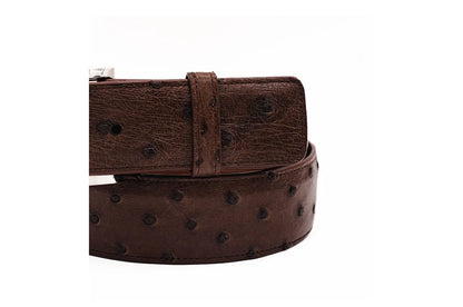 Full Quill Ostrich Brown Leather Belt