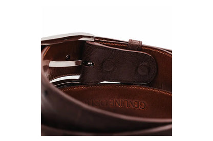 Full Quill Ostrich Brown Leather Belt