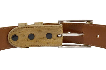 Tan Bruciato Full Quill Ostrich Leather Belt