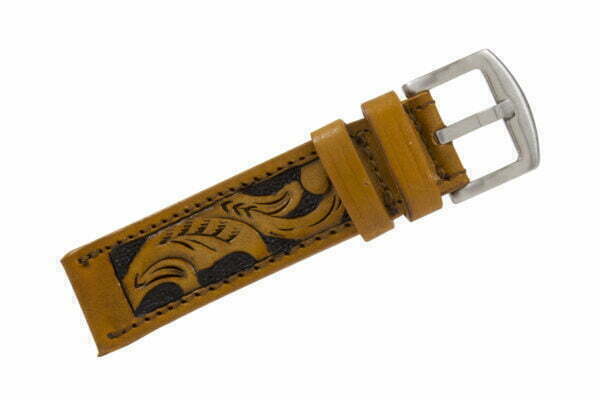 Handmade Genuine Tan Hand Tooled Leather Watch Strap