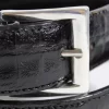 Black Alligator Belt with Sterling Silver Buckle