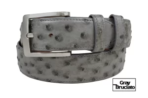 Handmade Genuine Gray Bruciato Full Quill Ostrich Leather Belt