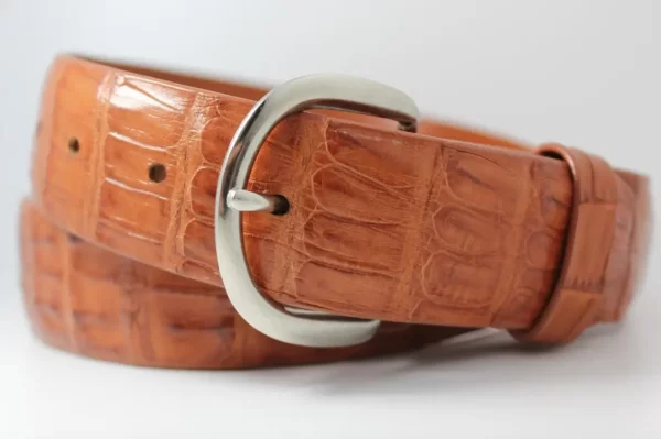 Genuine Handmade Alligator Tail Cognac Leather Belt in made USA for men