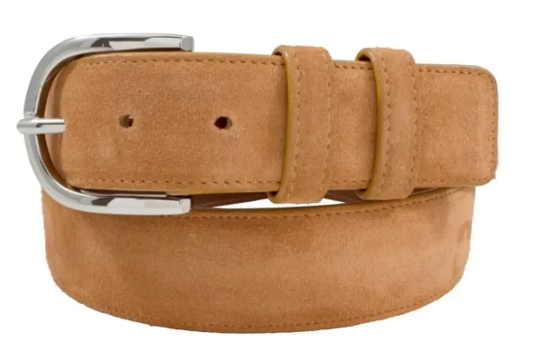 Handmade Genuine Brick (Orange) Italian Suede Leather Belt for Men