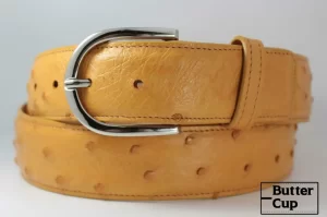 Handmade Genuine Full Quill Butter Cup Ostrich Leather Belt