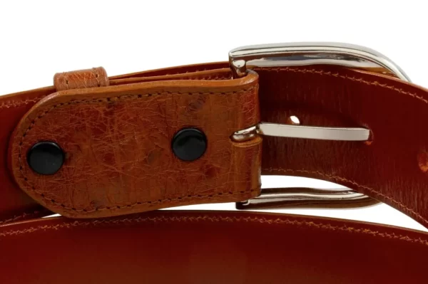 Handmade Cognac Smooth Ostrich Leather Belt