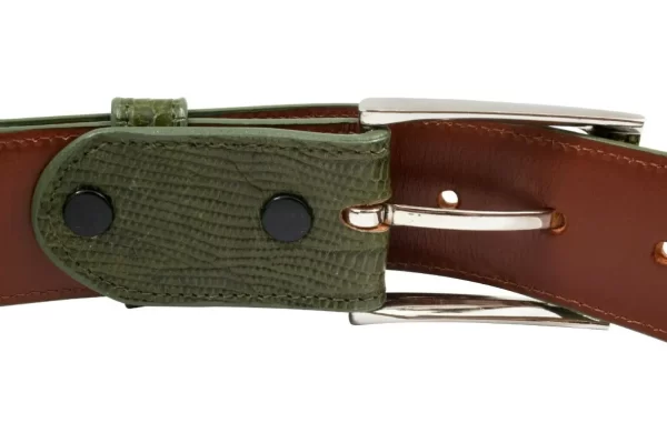Genuine Handmade Olive Green Lizard leather Belt for men