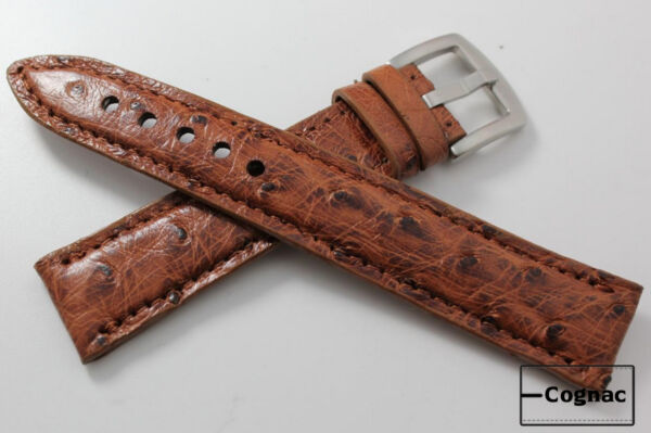 leather watch strap full quill ostrich cognac