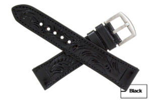 leather watch strap handtooled black