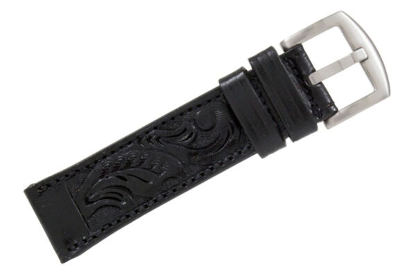 leather watch strap handtooled black