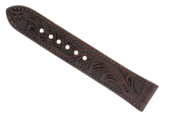leather watch strap handtooled brown