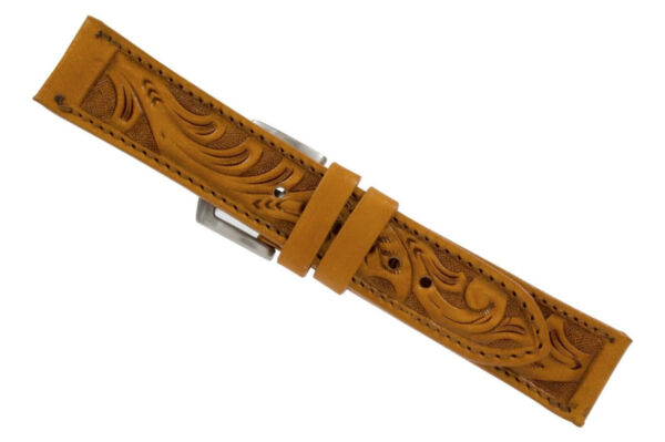 leather watch strap handtooled tan