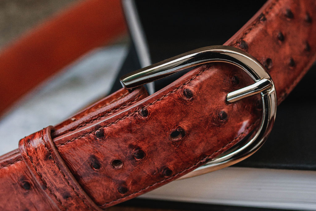 Handmade belt Ostrich Cognac