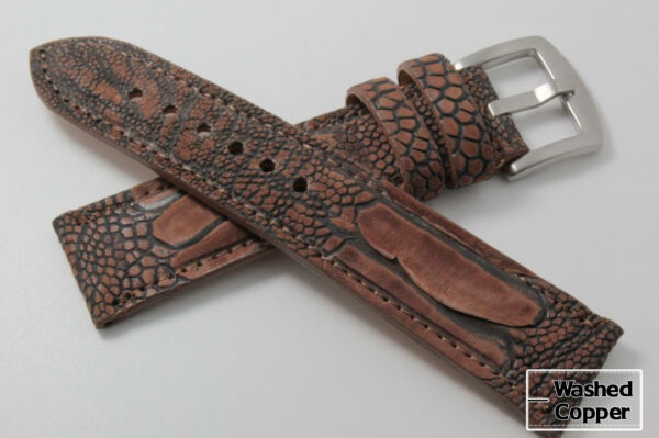 ostrich leg leather watch strap washed copper