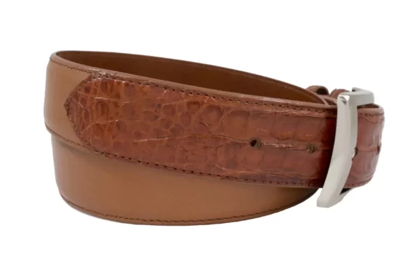 Handmade Cognac Alligator Tip Leather Belt