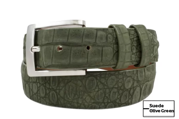 Alligator Leather Belt Suede Olive Green