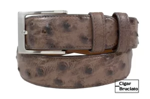 Handmade Genuine Cigar Bruciato Full Quill Ostrich Leather Belt