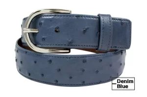 Handmade Genuine Full Quill Denim Blue Ostrich Leather Belt