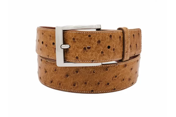 Full Quill Tan Ostrich Leather Belt