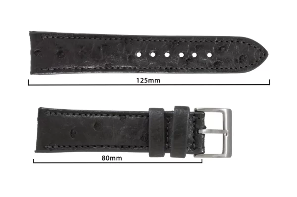 Dark Gray Bruciato Full Quill Ostrich Leather Watch Strap