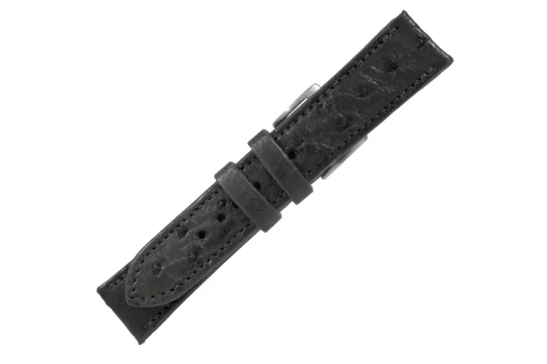 Dark Gray Bruciato Full Quill Ostrich Leather Watch Strap