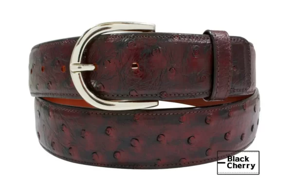 Handmade Genuine Full Quill Black Cherry Ostrich Leather Belt With Belt Buckle!
