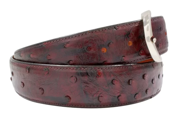 Handmade Genuine Full Quill Black Cherry Ostrich Leather Belt With Belt Buckle!