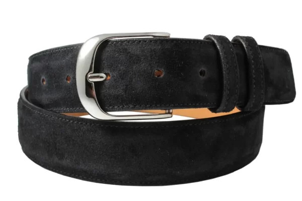 Handmade Genuine Black Italian Suede Leather Belt for Men