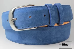 Handmade Genuine Blue Italian Suede Leather Belt for Men