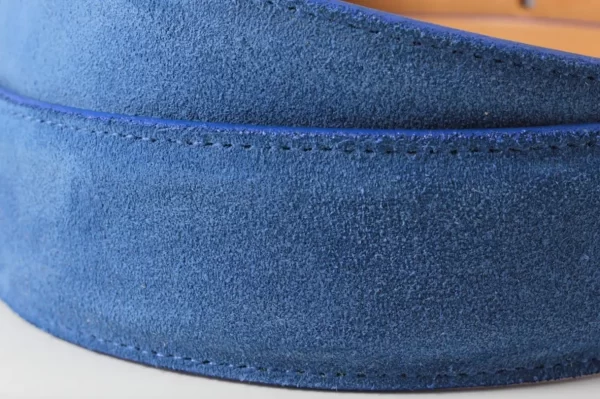 Handmade Genuine Blue Italian Suede Leather Belt for Men