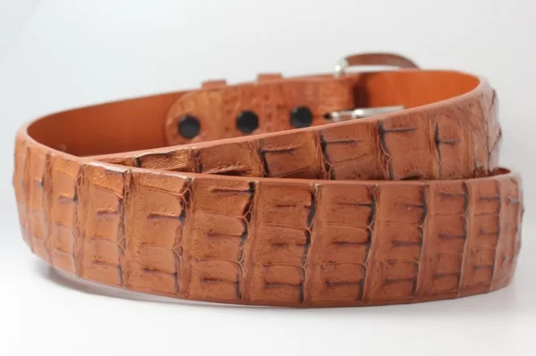 Genuine Hornback Cognac Caiman Crocodile Leather Belt for men