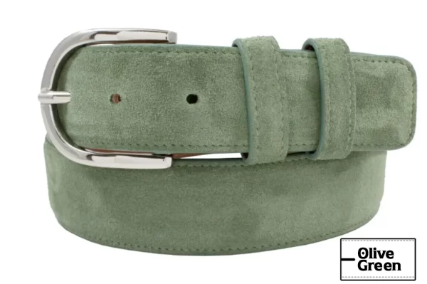 Genuine Olive Green Italian Suede Leather Belt