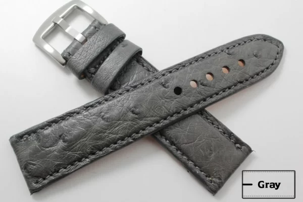 Grey Full Quill Ostrich Leather Watch Strap