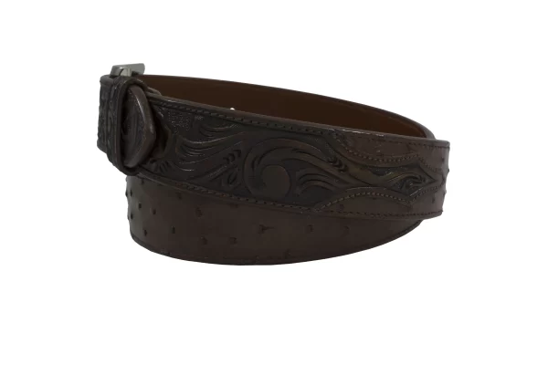 Hand Tooled Brown Full Quill Ostrich Leather Belt