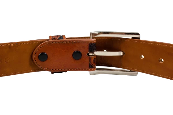 Hand Tooled Cognac Full Quill Ostrich Leather Belt