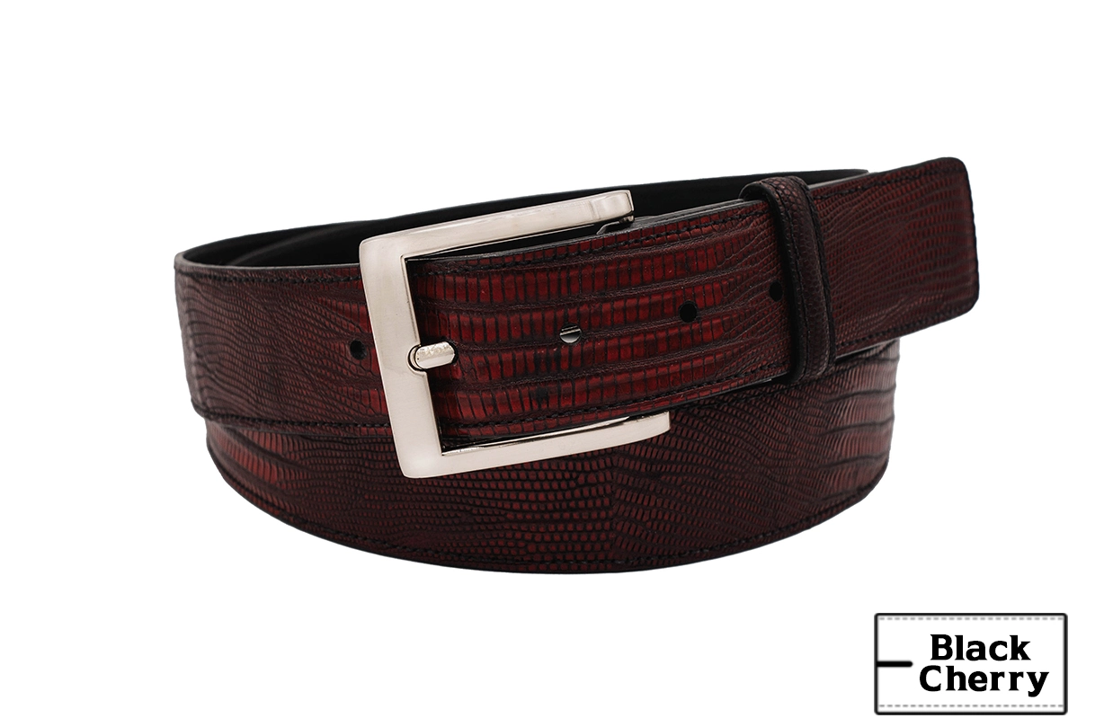 Genuine Black Cherry Lizard Leather Belt | Artifex Leather Works
