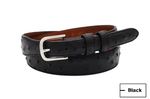 Black Full Quill Ostrich Handmade Leather Tapered Belt