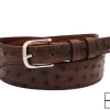 Brown Full Quill Ostrich Handmade Leather Tapered Belt