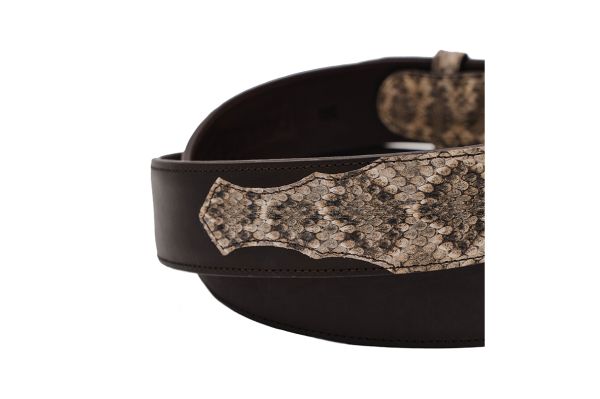 Genuine Rattle Snake Tip Brown Leather Belt