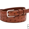 Cognac Full Quill Ostrich Handmade Leather Tapered Belt
