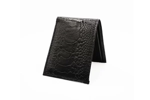 black-ostrich-leg-bifold-leather-wallet
