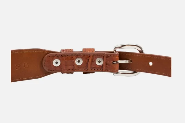 Genuine Handmade Cognac Alligator Leather Tapered Belt (Made in U.S.A)