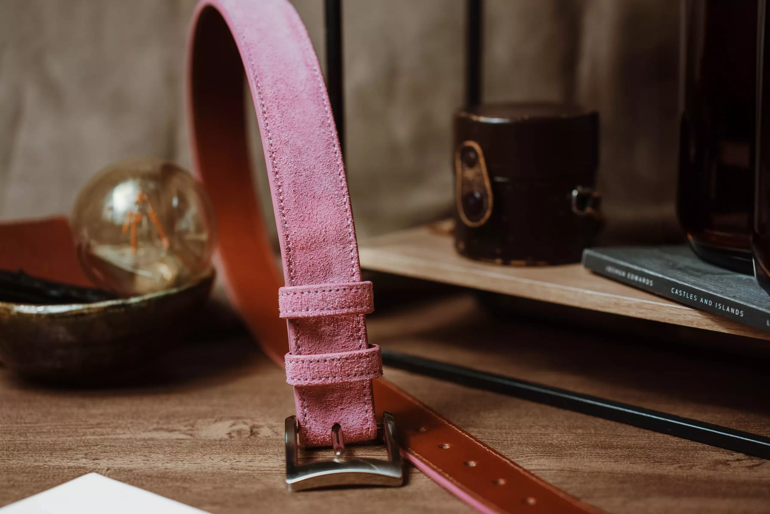 leather belt suede pink scaled | Artifex Leather Works