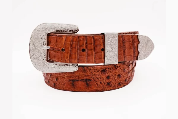 cognac Caiman Hornback The Taylor Crocodile Leather Belt