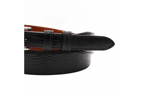 Black Tapered Lizard Leather Belt b