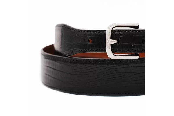 Black Tapered Lizard Leather Belt