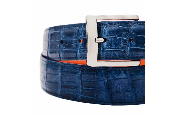 Ultra Blue American Alligator Leather Belt a