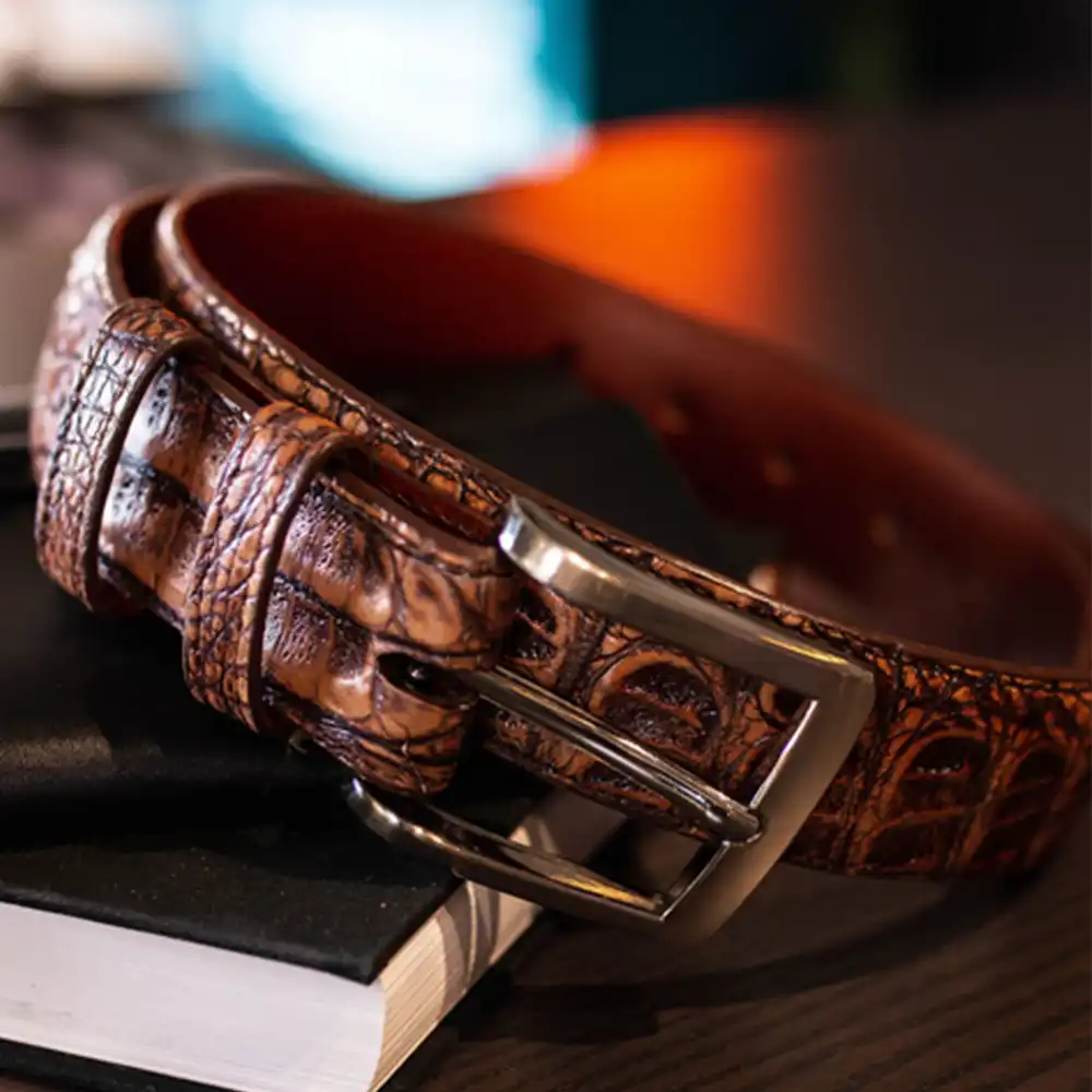 antique pecan alligator exotic leather belt
